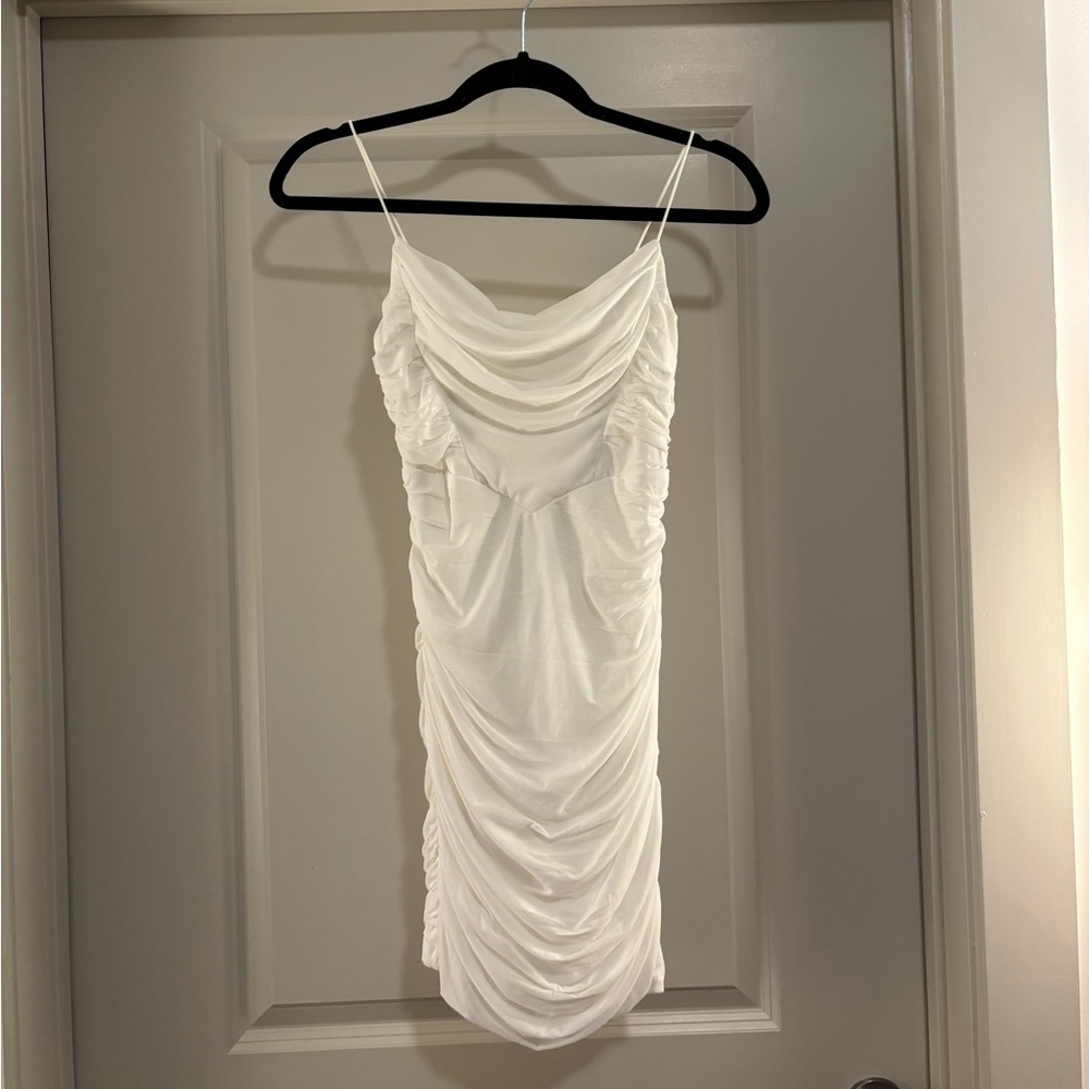 Hello Molly White Ruched Mini Dress